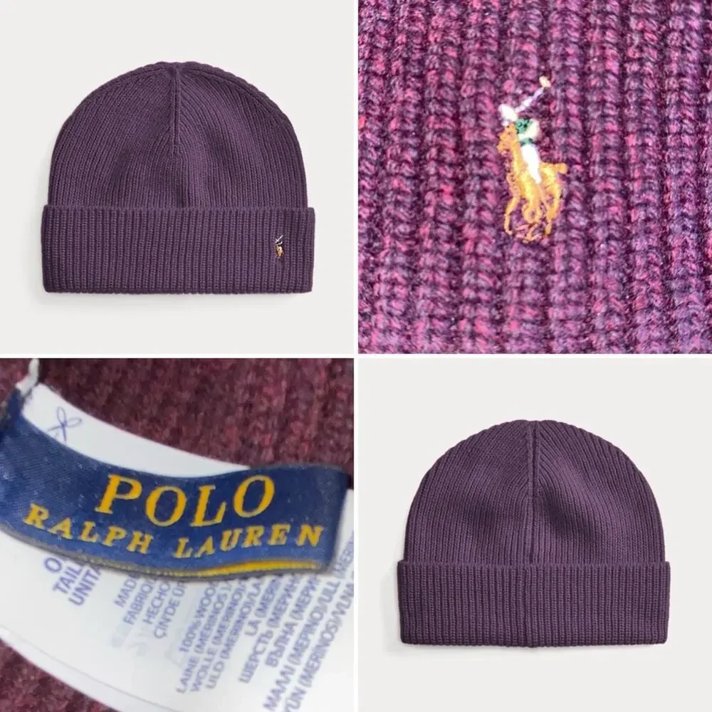 POLO Ralph Lauren $78 Signature Pony 100% Merino Wool-Beanie Juneberry OS NWOT